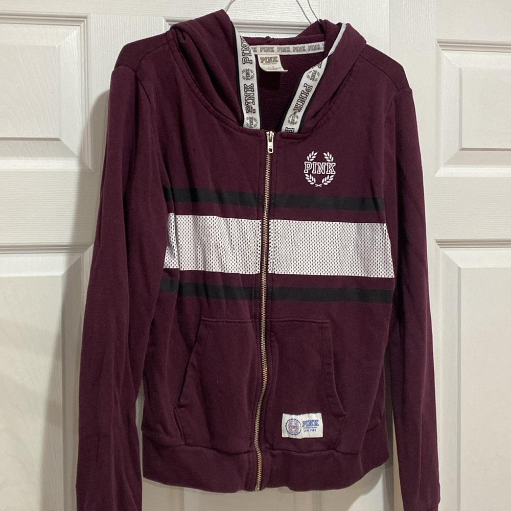 VS PINK Burgundy Zip Up Hoodie